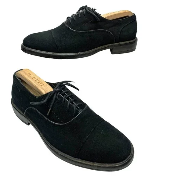 M. Gemi Black Suede Cap Toe Dress Oxfords Shoes‎