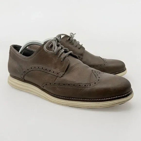 Cole Haan Men's 11.5 Original Grand Wingtip Oxford Brogue Sneaker Taupe Leather‎