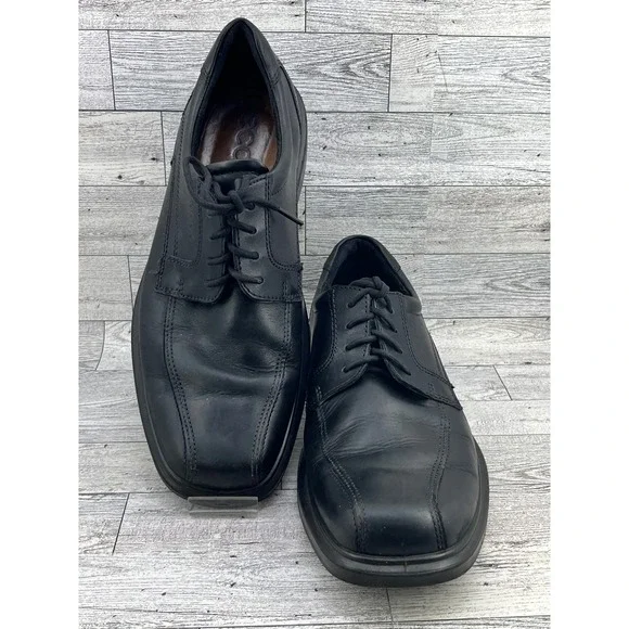 ECCO Mens‎ Helsinki Black Leather Bike Toe Derby Dress Shoes EU 43 US 9-9.5