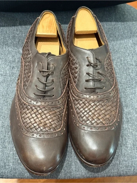 Salvatore Ferragamo “Baldo” Woven Wingtip Oxfords Brown Leather Sz 11.5 D Italy