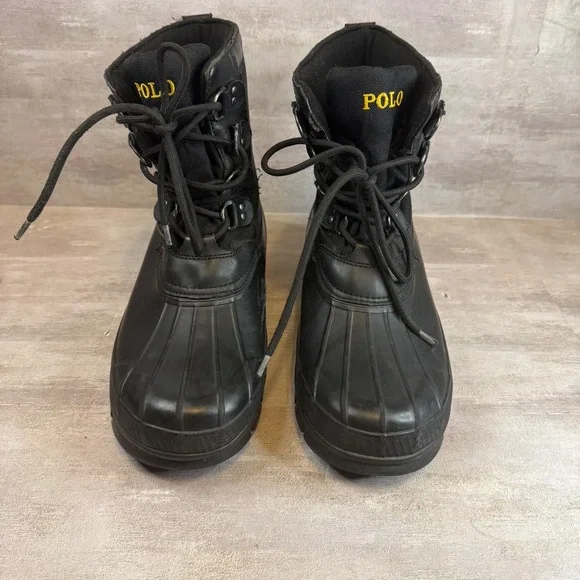 Polo Ralph Lauren Crestwick Mens Black Duck Boots Rubber Rain Snow 10D 11763 J15