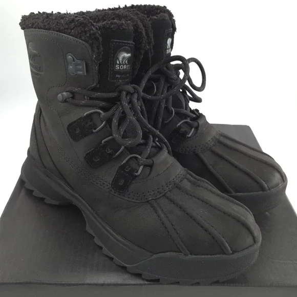 Sorel Scout 87 Lux WP Boots Men 9 Black Waterproof Insulated Winter Duck Leather