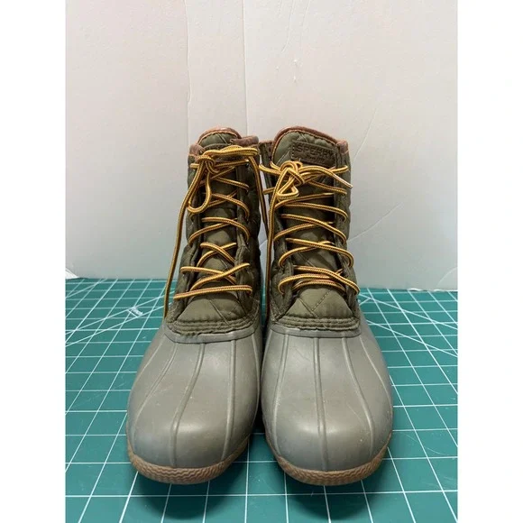 Sperry Avenue Duck Boots Mens 8.5 Olive‎ Green Quilted Waterproof STS23073
