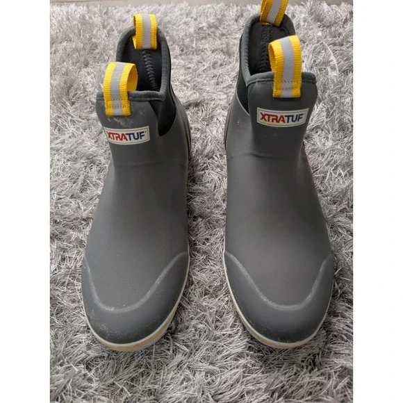 XTRATUF Mens 6 Inch Ankle Deck Boot Grey Waterproof Fishing Rain Boots 6085