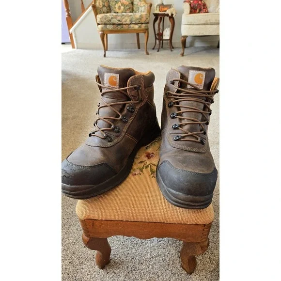 Carhartt Waterproof Work Boots Brown Leather Steel Toe Mens 11 EH Lace Up