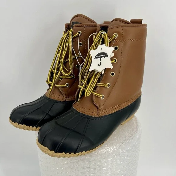 Mens Boots Leather Insulated Waterproof 6-Eyelet Snow Winter Duck Shoe -  7 NEW