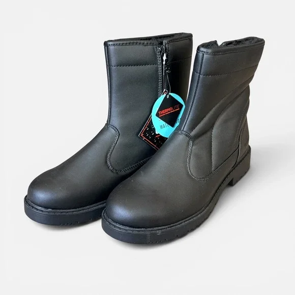 Totes Mens Luke Black Waterproof Winter Boots Faux Fur Lined Thermolite Size 9M