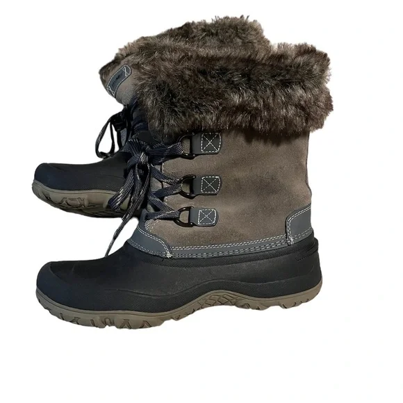 Khombu Faux Fur Trim Leather Upper Winter Boots Sz10