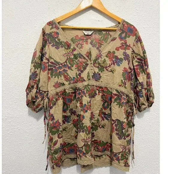 Vintage y2k Old Navy Floral Blouse Boho Baby Doll Cottage Fairy Puff Sleeve