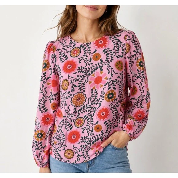 Boden Top Blouse Floral Print Easy Print Floral Pink size 4 Small