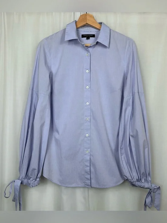 Banana Republic Riley Shirt Purple Lavender Puff Sleeve Tie Cuff Button Blouse 6
