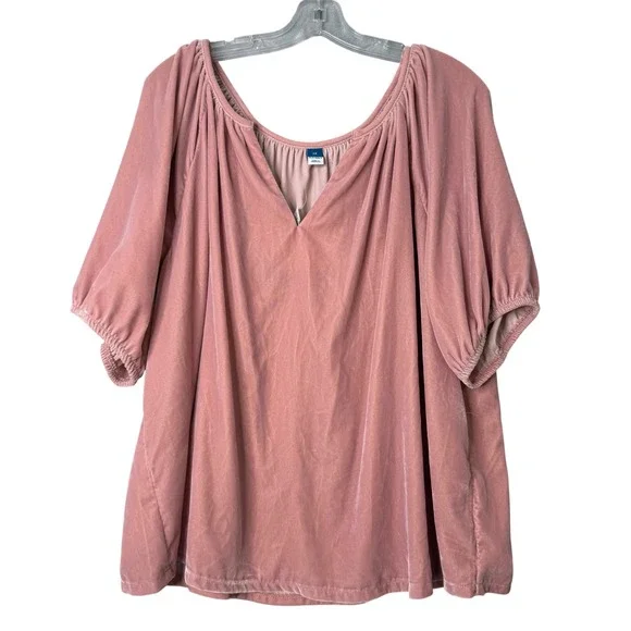 New Old Navy‎ Split Neck Velvet Swing Top Womens Plus Size 2X Pink Puff Sleeve