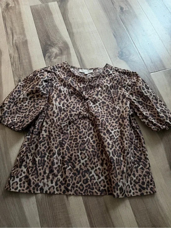 LOFT Leopard Print Puff Sleeve Top - Brown/Tan
