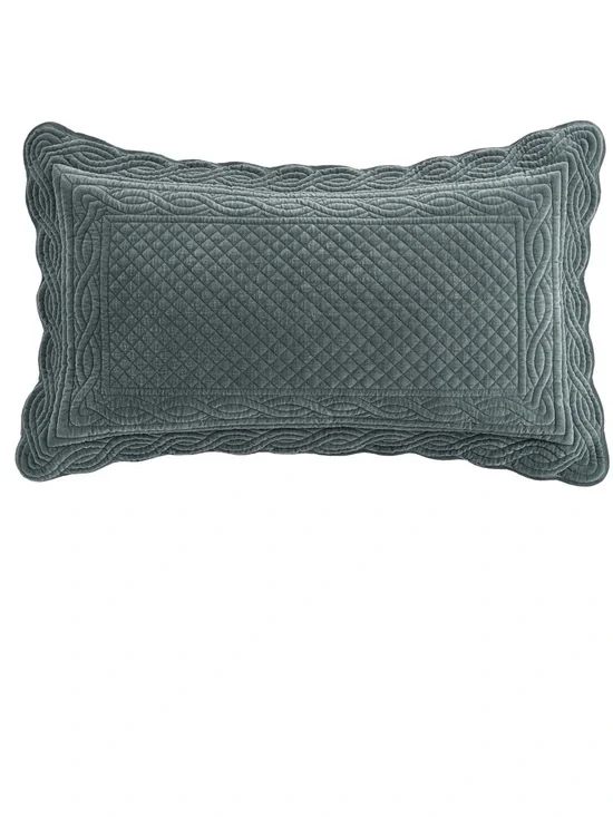 Pottery Barn Velvet Heirloom Quilted Sham Standard Steel Blue NWOT