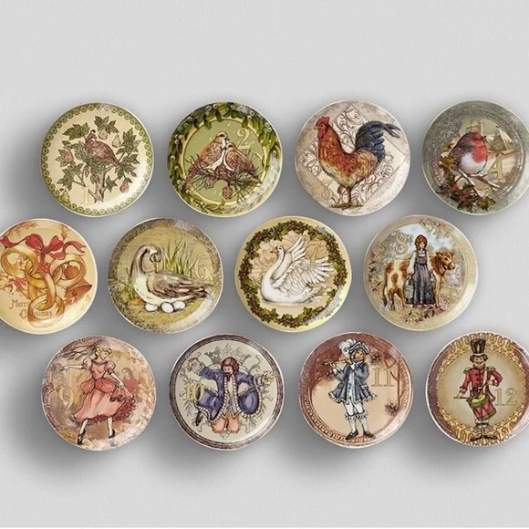 Pottery Barn Twelve Days Of Christmas Boxed Salad Plates, Mixed Set Of 12