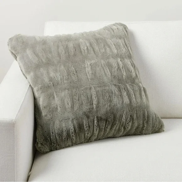 Pottery Barn Faux Fur Ruched Down Filled Pillow & Cover Gray 26x26