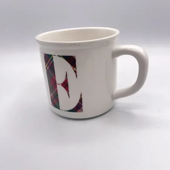 Pottery Barn Monogram Red Plaid “E” Mug