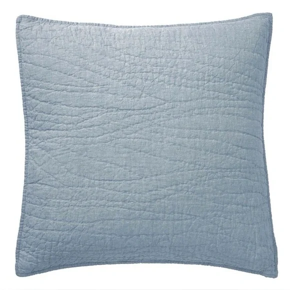 NEW Pottery Barn Belgian Flax Linen Euro Sham Hand-Stitched Chambray Blue NWT