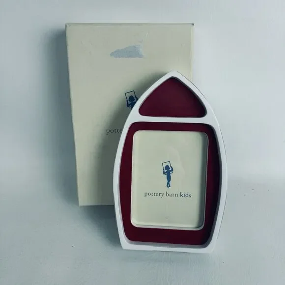 Pottery Barn Regatta Wooden Boat‎ Picture Photo Frame White Red Bedroom Nautical