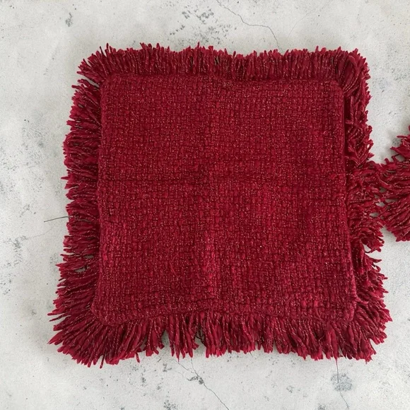 Pottery‎ Barn 24x24 Deep Red Fringe w/ Gold Metallic Threads Pillow Cover Zipper