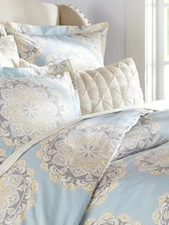 POTTERY BARN *Full/Queen* Blue Yellow Cressida Medallion Duvet Cover Organic