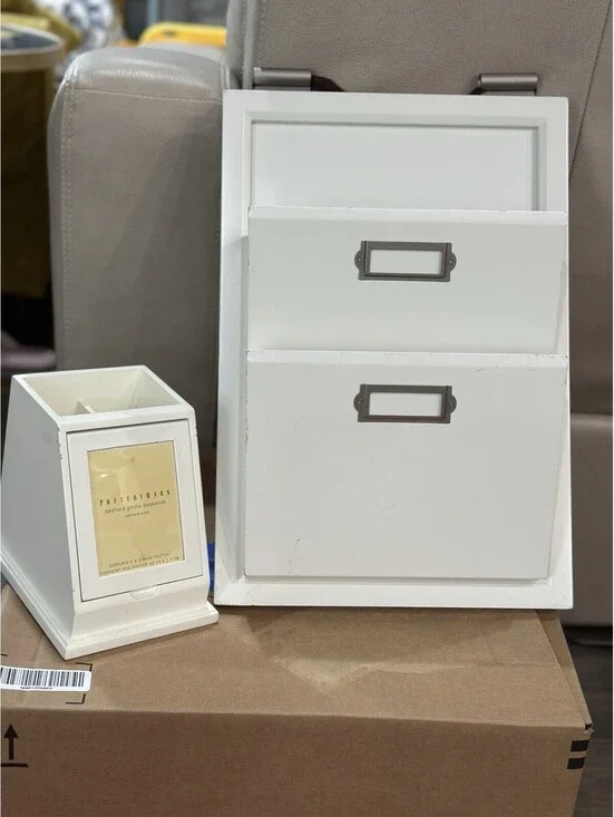 Pottery Barn Wood Letter Bin And Pop Photo Book End