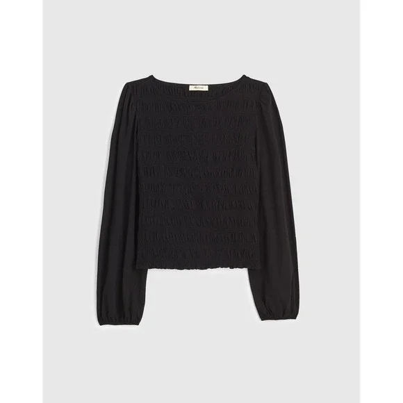 Madewell Smocked Boatneck Top Black XS NWT‎
