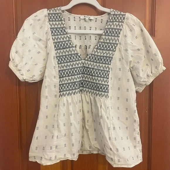 Madewell puff sleeve boho embroidered blouse 2022