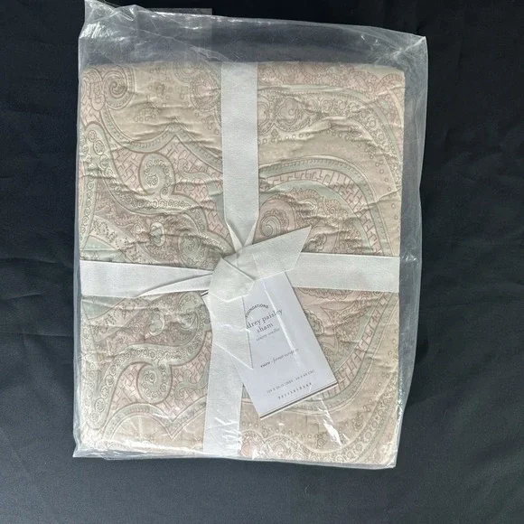 Pottery‎ Barn Audrey Paisley Quilted Euro Sham 26X26 Pink Mauve Pastel NWT