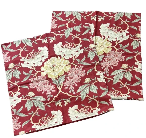 Set 2 Pottery Barn Red Floral Linen Cotton Euro Shams Pillow Covers 24