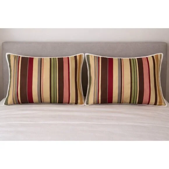 PAIR Pottery Barn 2‎ Duncan Stripes Standard Pillow Shams Cotton 100% Cotton
