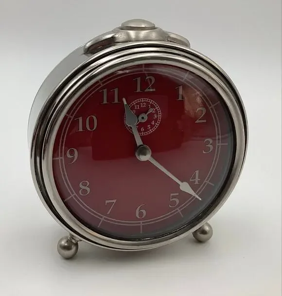Pottery Barn Vntg Style Railway Regulator Desk Clock – Red Dial & Chrome Finish