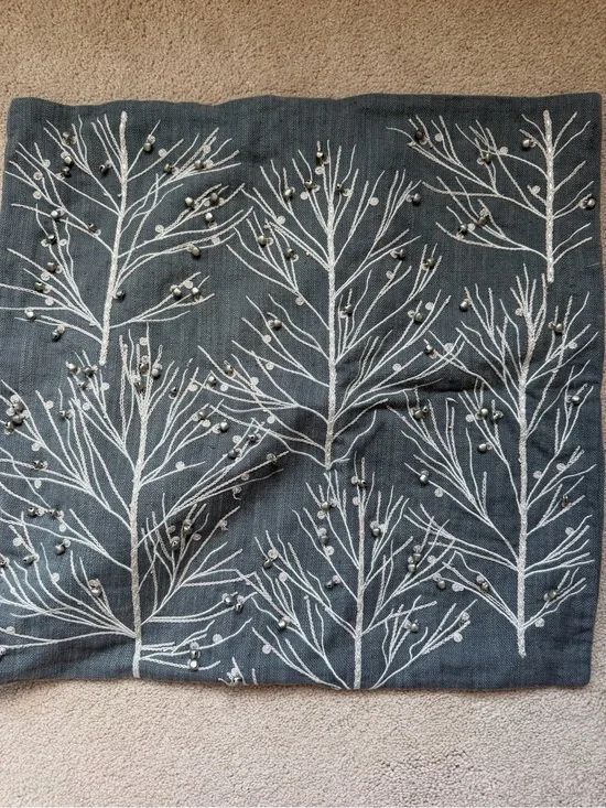 PotteryBarn Winter Embroidery Tree & Bells Pillow Cover