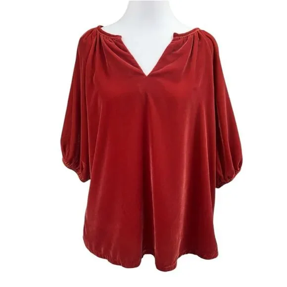 Old Navy Velvet Velour V Neck Puff Sleeve Blouse Sz M