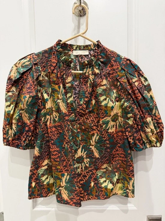 Ulla Johnson Floral Print Puff Sleeve Blouse – Size XS