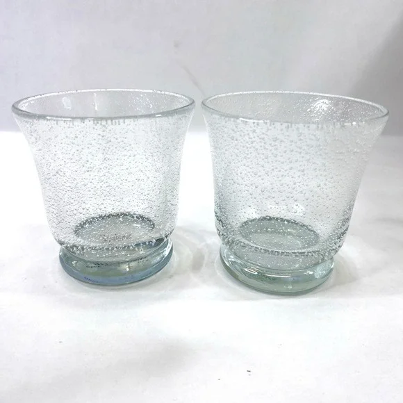 Pottery Barn Palazzo Green Bubble Double Old Fashioned Glasses Set of 2