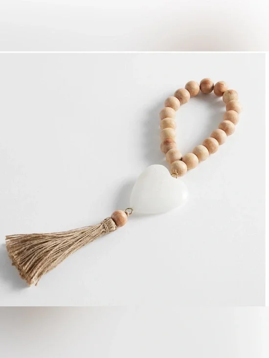 Pottery Barn Artisan Terracotta Handcrafted Beaded Rope with Marble Heart NWOT