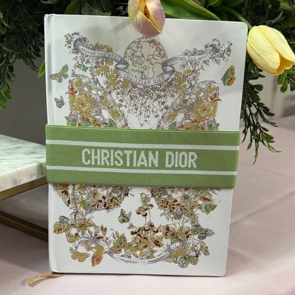 Dior Around the World Notebook with Gold and Green Globe Design