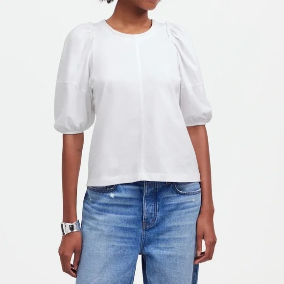 Madewell Women’s White Puff-Sleeve Tee in Size XS