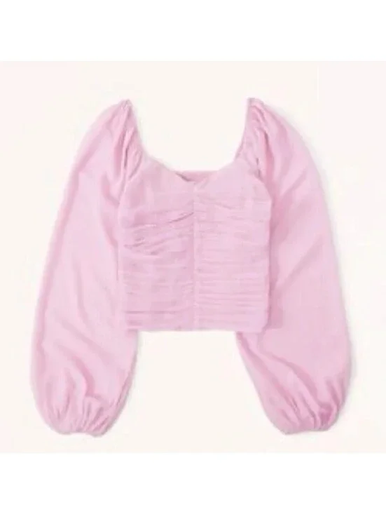 Abercrombie & Fitch Pink Ruched Puff Sleeve Crop Top S Sweetheart Barbiecore