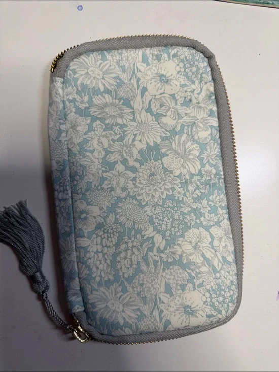 Hobonichi Small Drawer Pouch in Light Blue and Cream Liberty Fabrics Luna Meadow