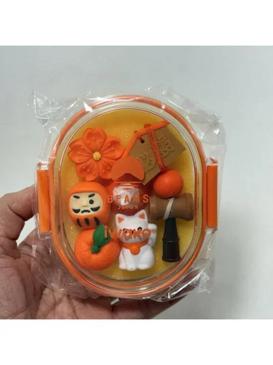 Iwako Beams Japanese Fancy Eraser Set Lucky Charm Neko Cat Bento Lunchbox Rubber