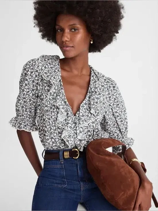 Madewell pintuck puff sleeve