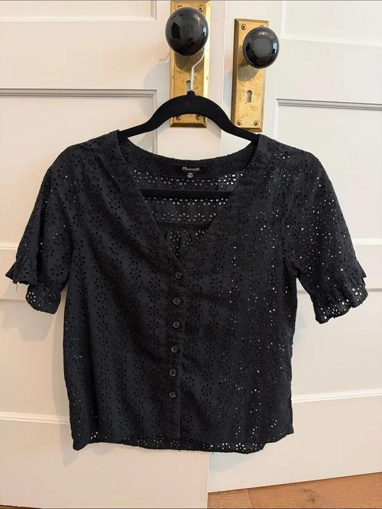 Madewell Eyelet Button-Front Black Womens Top