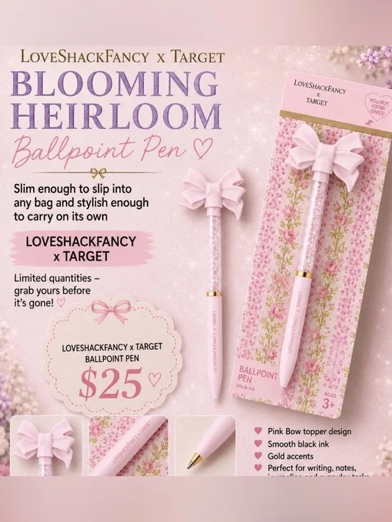 LoveShackFancy Pink Bow Ballpoint Pen