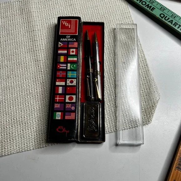 Vintage‎ Shye AI-004 Pen Gift Set WWI of America Black Silver Gold Tone Made