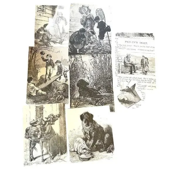 Antique 1900s Drawings Storybook Cut Collection Lot Blank Cream Different Story