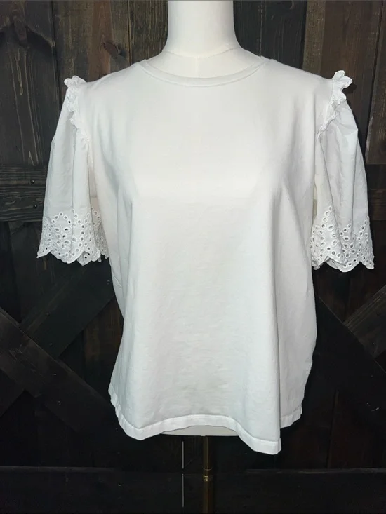 Tuckernuck Hyacinth House White Mollie Eyelet Top L Puff Sleeve Ruffles Preppy