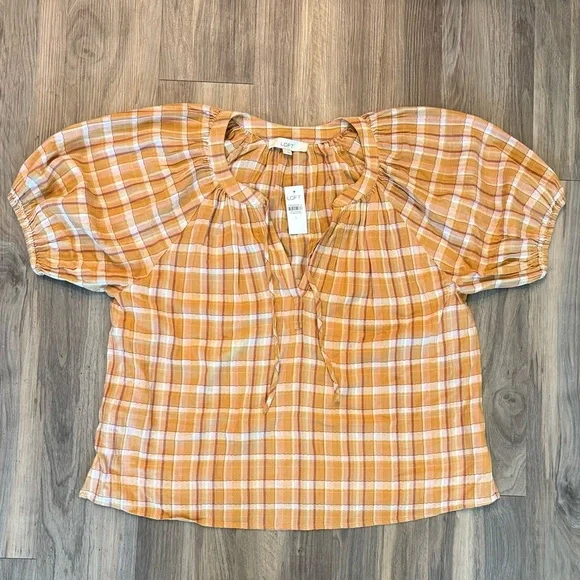NWT LOFT Sunset-Colored Plaid Shirt Size L