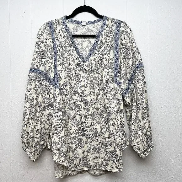 Old Navy Floral Top Womens Large Puff Sleeve Boho Cottagecore Hippie Oversized